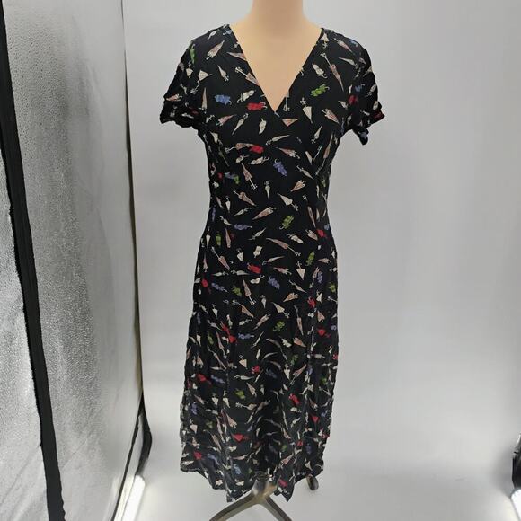 BANANA REPUBLIC midi DRESS vintage umbrellas novelty print made in hong kong - Picture 10 of 13